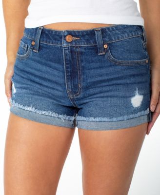 Juniors' Mid-Rise Fringe-Cuff Shorts 