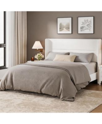 Full Velvet Bed Frame with Wingback Headboard, Upholstered Platform Bed with Wood Slats, No Box Spring Needed