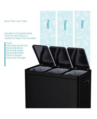 16 Gallon Stainless Steel Triple Trash and Recycling Can with Soft Close Lids and Step Pedals