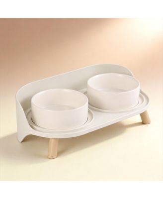Elevated Ceramic Dog Bowl Set with Stand Splash Proof Raised Dishes for Food Water Ideal Small Medium Dogs