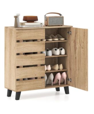 4-Tier Shoe Cabinet with 2 Louvered Doors Storage Organizer