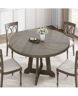 Modern Farmhouse Round Dining Table – Sturdy Pedestal, Space-Saving, Seats 4, Light Elephant