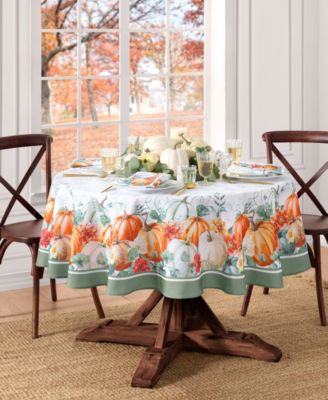 Pumpkin Harvest Vine Double Border Tablecloth, 60" x 84" Oval