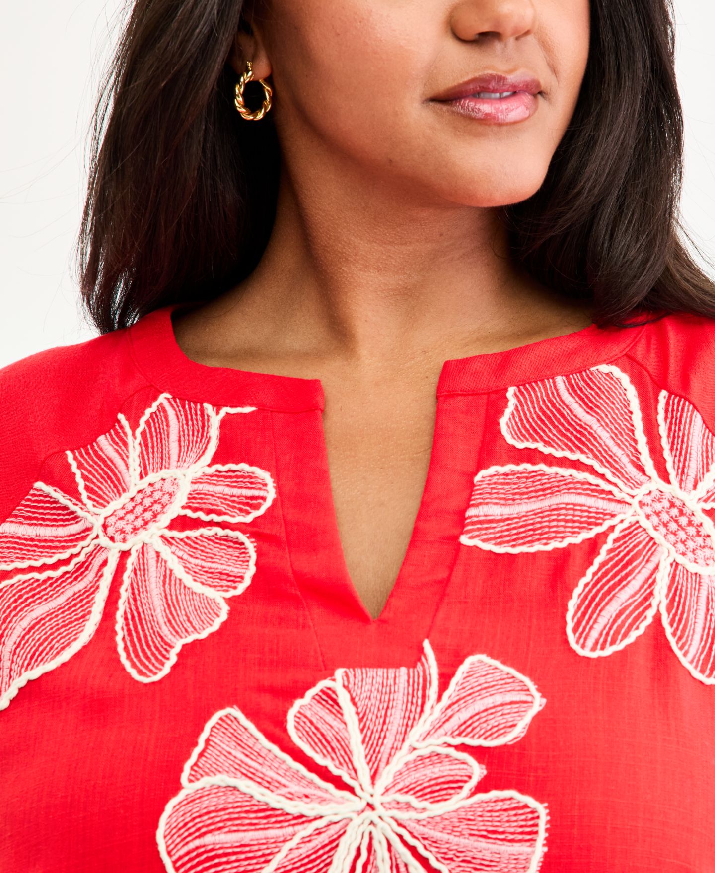 Женская блузка Vince Camuto Plus Size Split Neck Bubble-Sleeve Blouse, цвет: Красный — фото 3