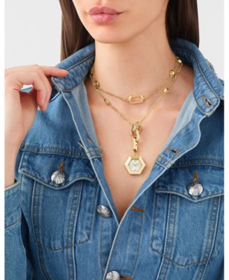 Women's Nake Hexagon IP Yellow Gold Stainless Steel Necklace Watch, 28mm