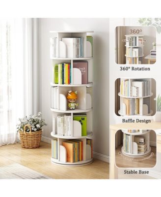 5 Tier Wooden Rotating Round Spinning Bookshelf Tower Storage Organizer