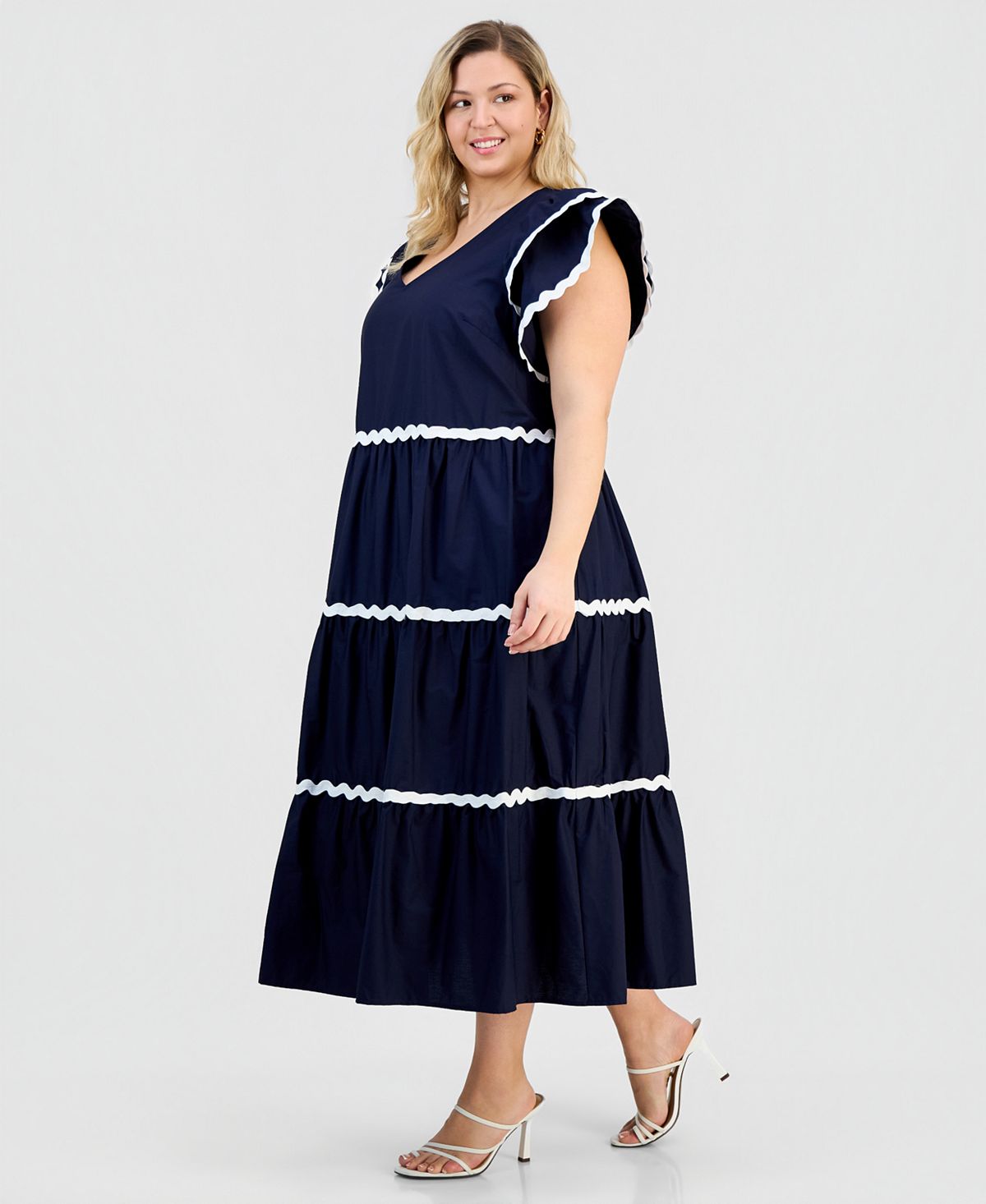 Robbie Bee Plus Size V-Neck Flutter-Sleeve Dress view 3 — MAYCSS fashion products
