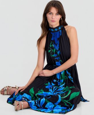 tahari pleated dress Tahari Women's Pleated Bodice Floral Print Maxi Dress - Brown