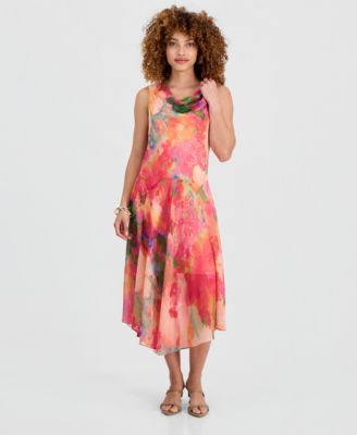 macy's new fall dresses Macy Puff Sleeve Floral Midi Dress in Blush main image 0