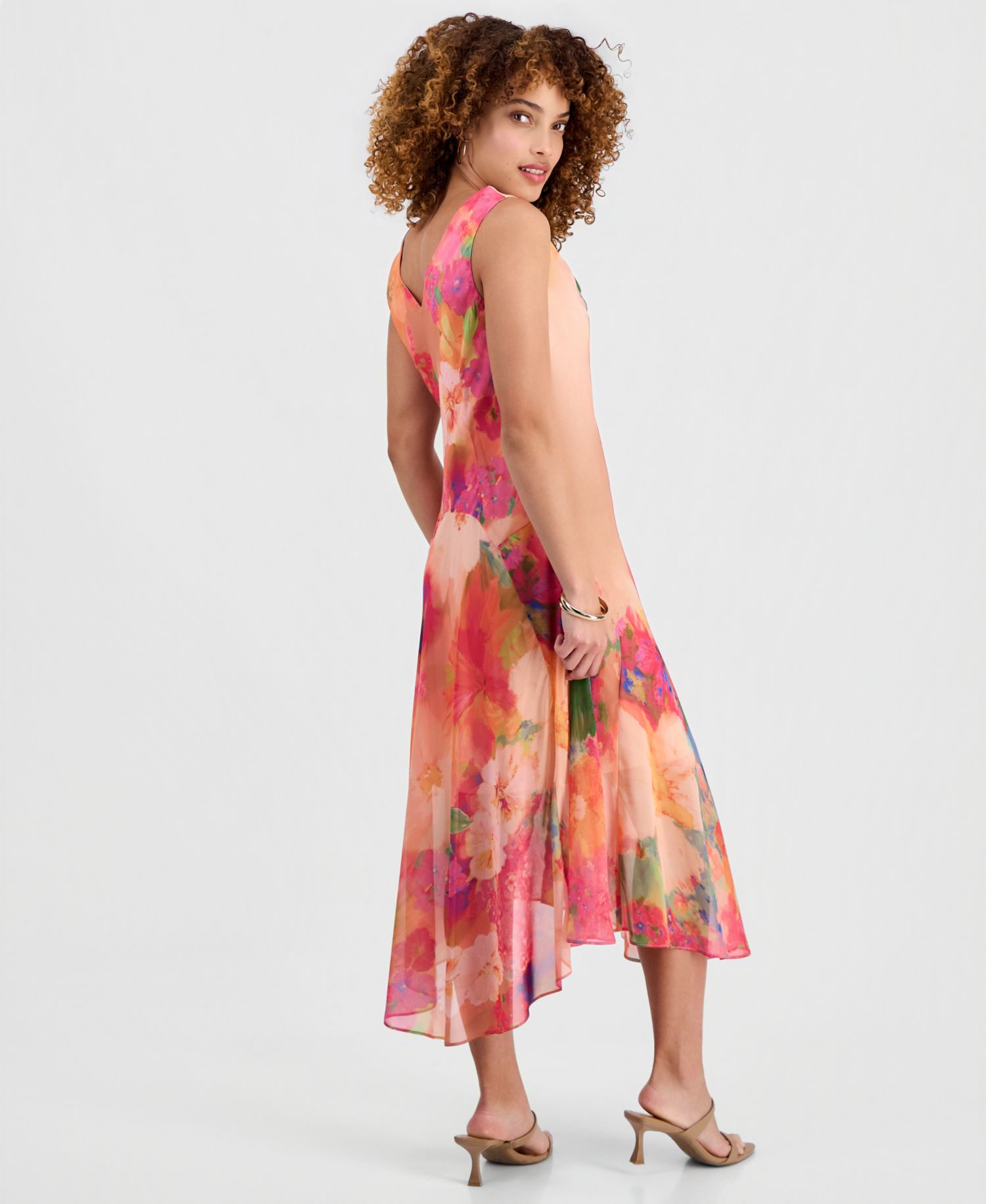 Petite Printed Cowlneck High-Low Midi Dress