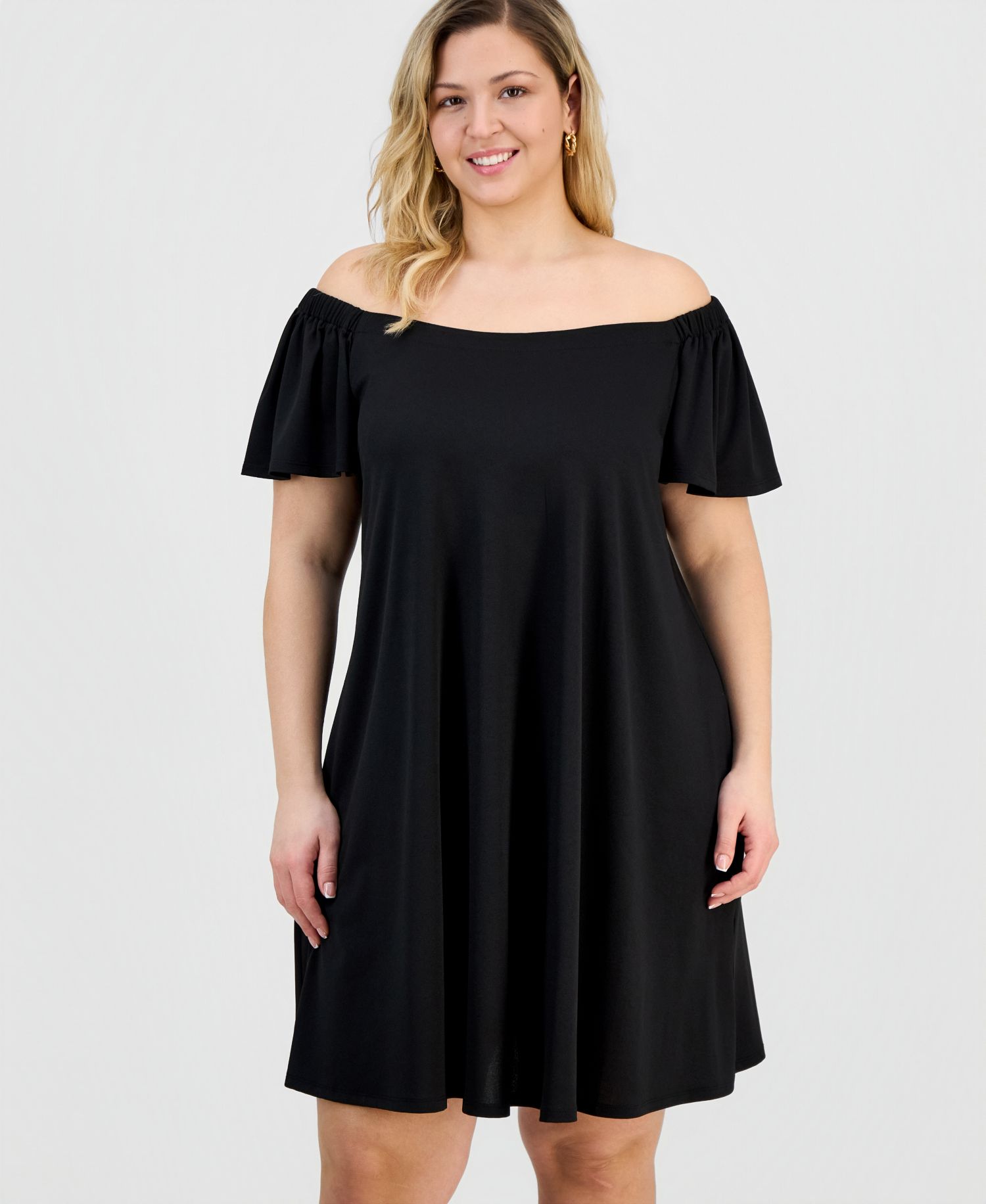 Plus Size Off-The-Shoulder Crepe Shift Dress