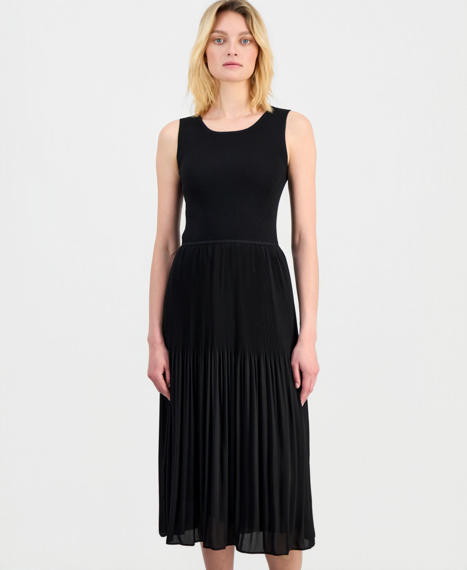 Women's Sleeveless Scoop-Neck Mixed Media Dress