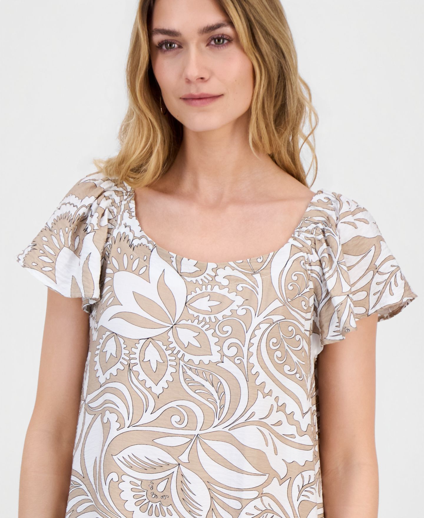 Женское платье Robbie Bee Petite Printed Flutter-Sleeve Shift, цвет: Светло-коричневый — фото 3