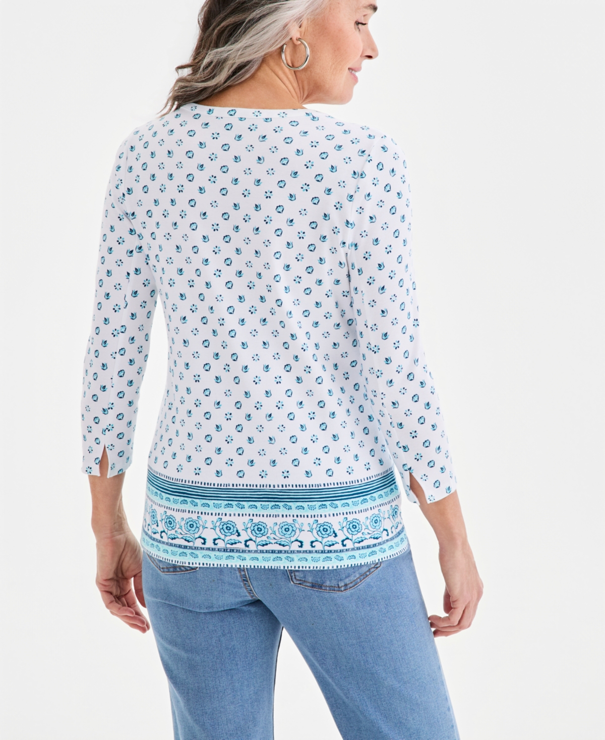 Style & Co Petite Pima Dancing Flora Boat Neck Cotton Top, Macy's Exclusive