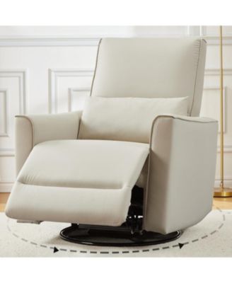 Ergonomic Swivel Rocking Recliner, Manual PU Leather Glider, High Back, Padded Armrests, Sofa for Living Room