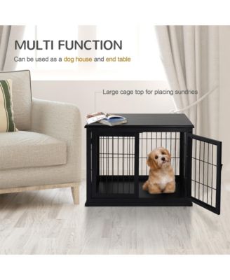 Small Dog Crate End Table – Black Pet Cage with Two Opening Sides & Lockable Door, Decorative Indoor Kennel