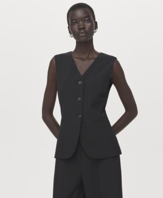 Women's Pinstripe Suit-Style Jumpsuit