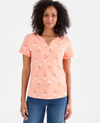 Women's Printed Short-Sleeve Henley Top