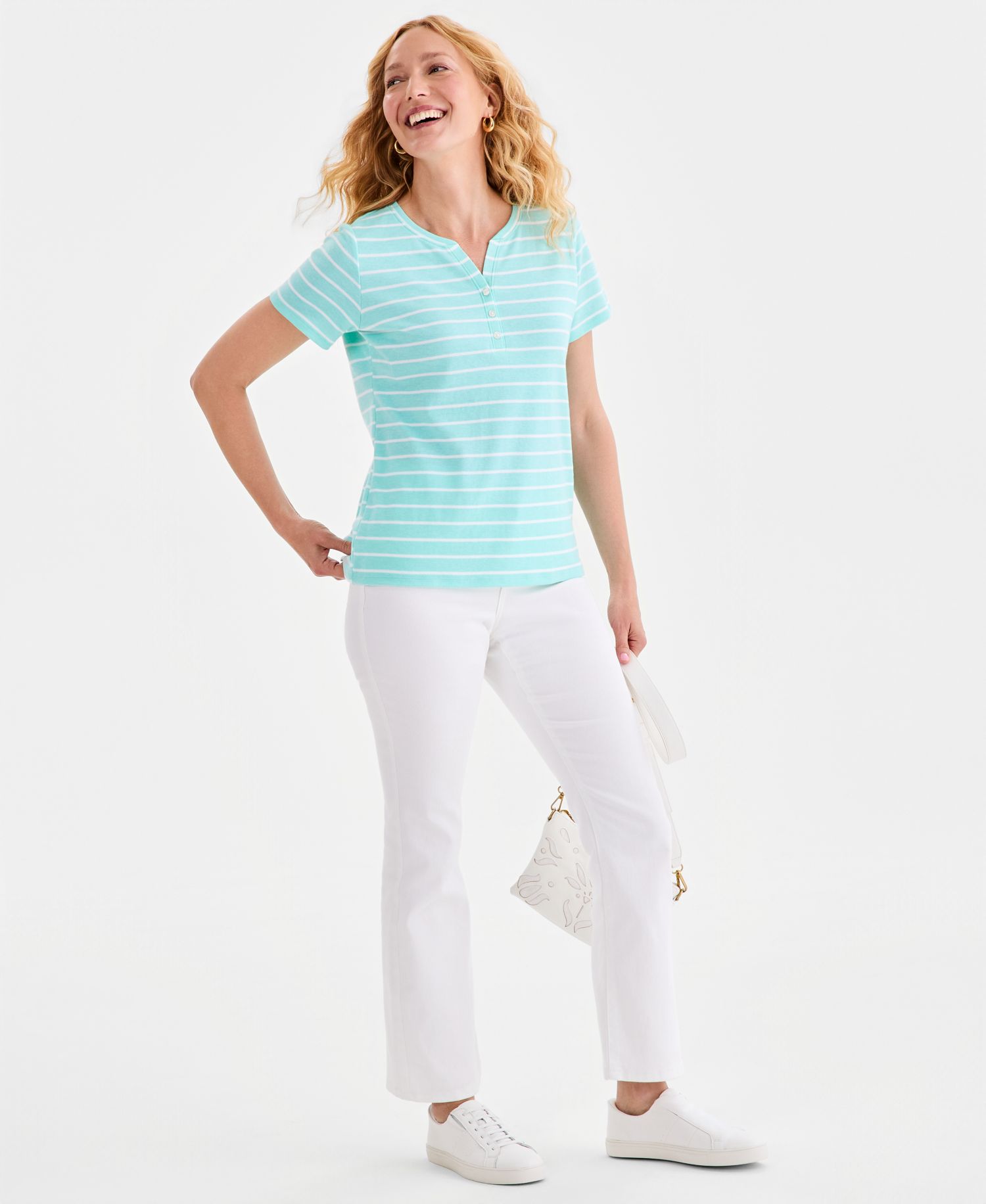 Petite Henley Neck Clover Stripe Top