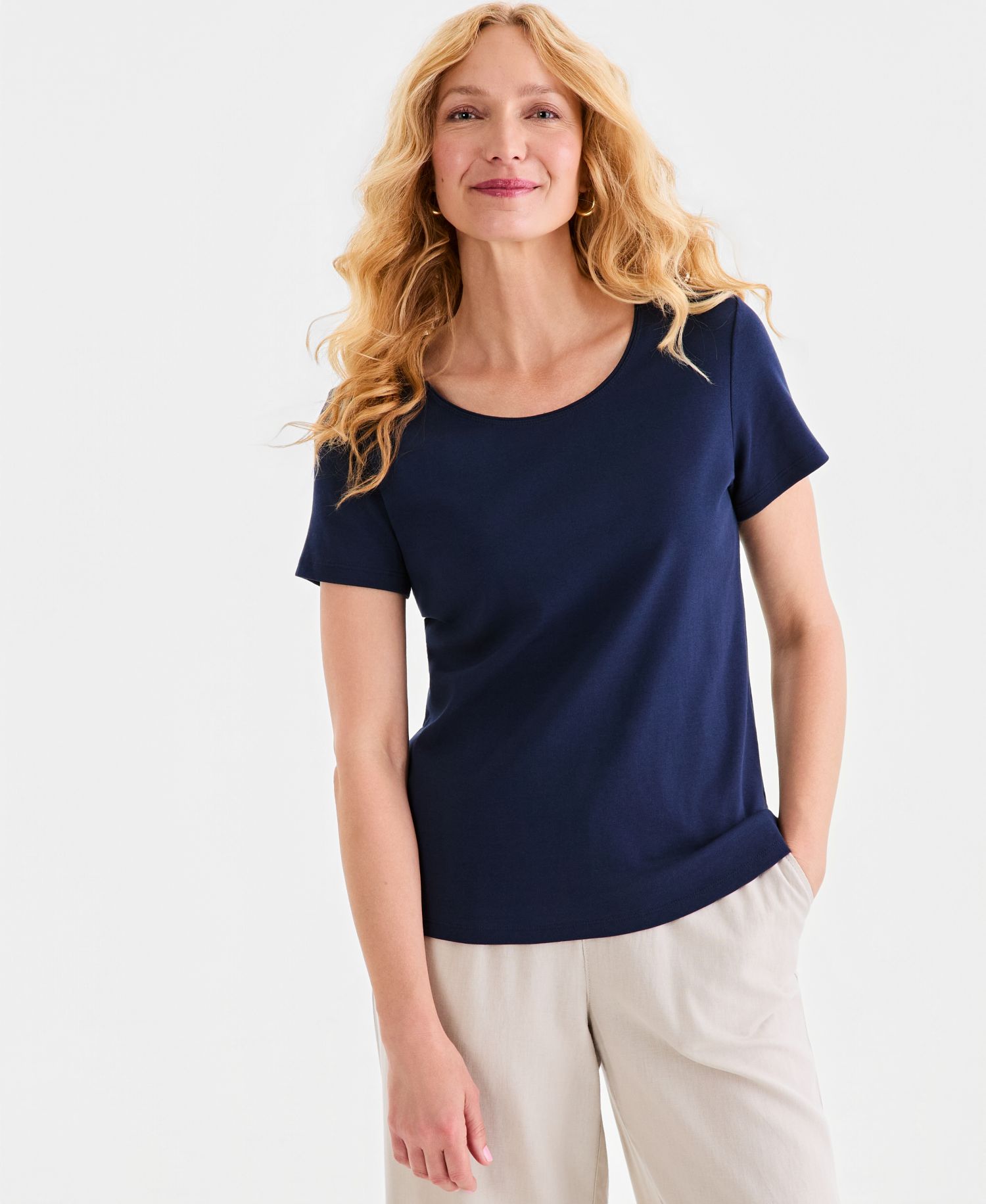 Petite Cotton Scoop-Neck Short-Sleeve Top