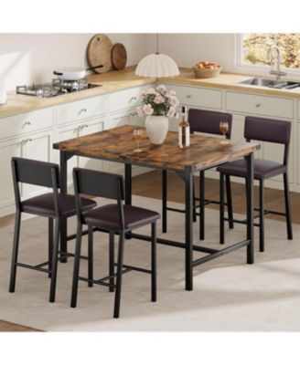 5-Piece Counter Height Dining Table Set with 4 Upholstered Bar Stools