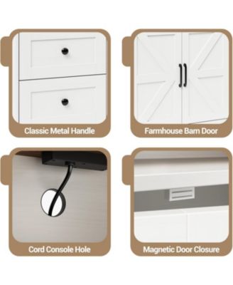 47 in Farmhouse Sideboard Buffet Cabinet with Storage, Antique White Storage Cabinet with 2 Barn Doors and 3 Drawers, Coffee Bar Station Table