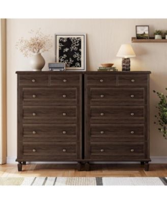 Vintage 6-Drawer Dresser, Tall Wooden Chest with Tapered Legs, Retro Storage Cabinet for Bedroom, Living Room