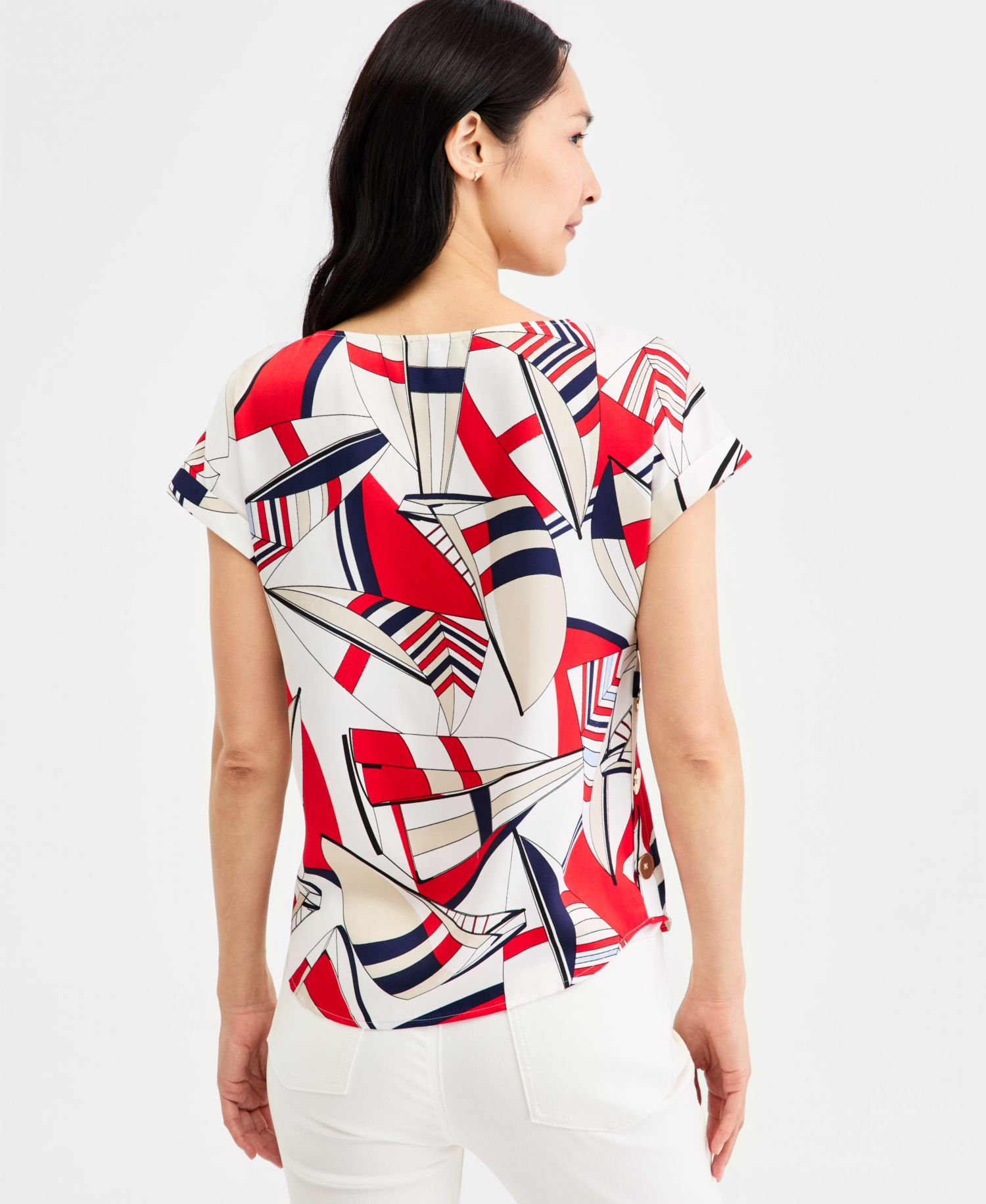 Petite Short-Sleeve Boat Neck Blouse