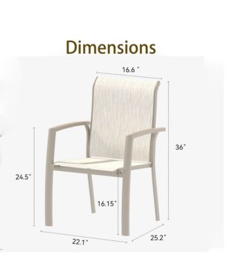 2-Piece Stackable Outdoor Dining Chairs, Metal Frame with E-Coating, Textilene All-Weather Patio Chairs, Sandstone
