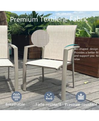 2-Piece Stackable Outdoor Dining Chairs, Metal Frame with E-Coating, Textilene All-Weather Patio Chairs, Sandstone