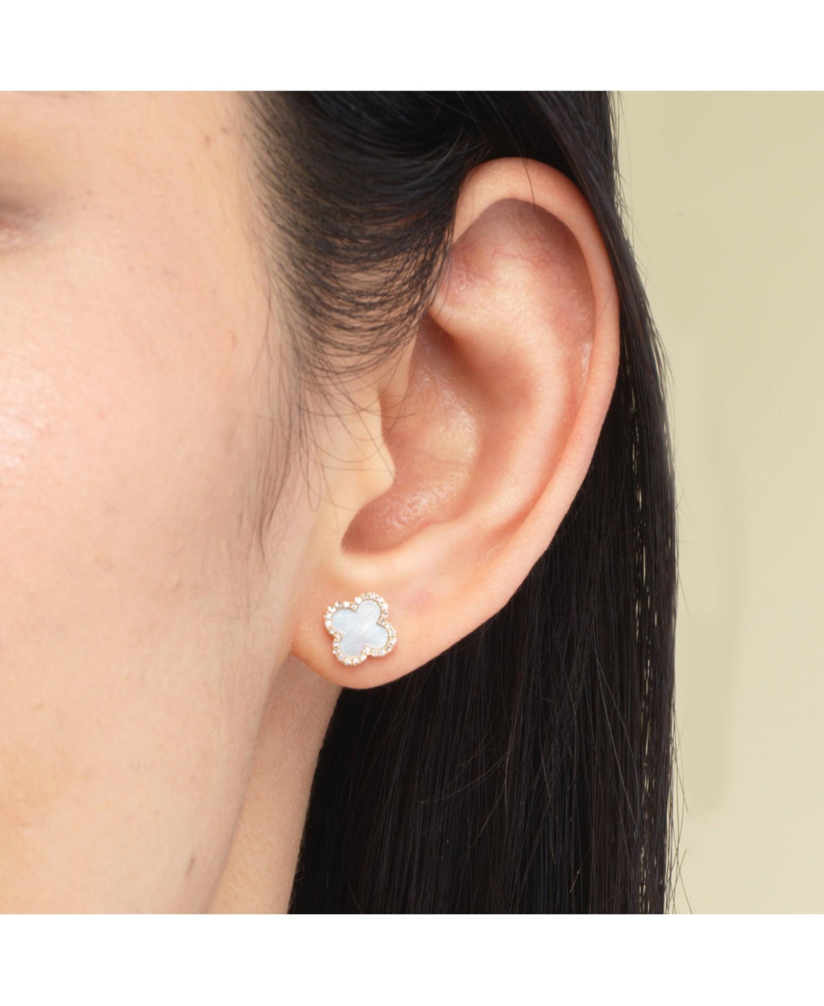 The Lovery Mother of Pearl Diamond Clover Stud Earrings 14K Gold