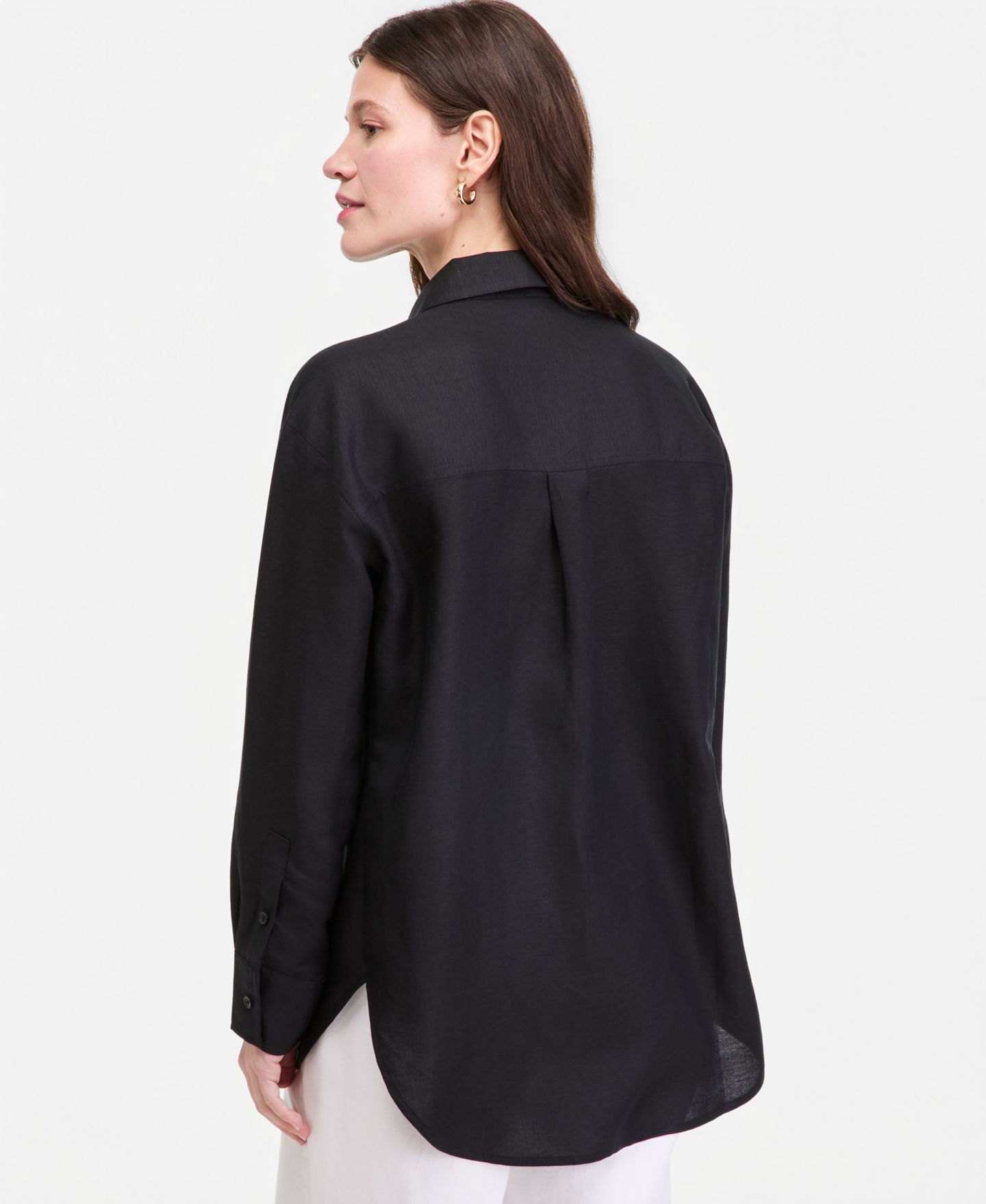 Женская рубашка On 34th Linen-Blend Relaxed Oversized Button-Down, цвет: Глубокий чёрный — фото 2