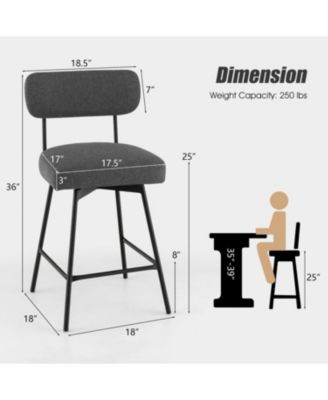 25 Inch 2-Piece Modern Upholstered Bar Stools with Back and Footrests