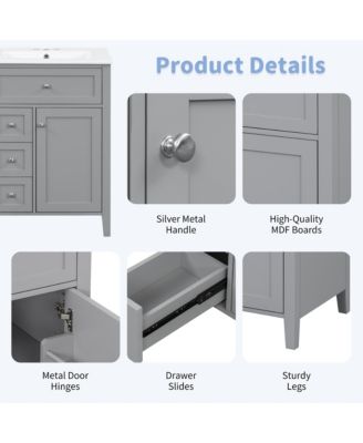 Modern Bathroom Vanity with Sink 3 Drawers Adjustable Shelf Cabinet