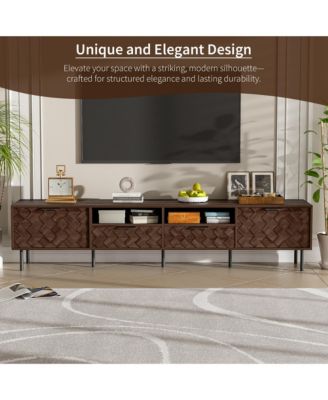 Modern TV Stand for TVs with Closed Storage & Cable Management, Soft-Closing Hinges, Iron Legs for Living Room