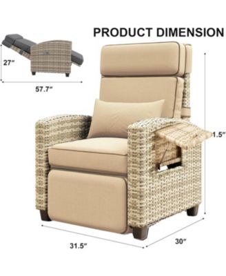 Outdoor Recliner Lounge Chair, 145° Adjustable Backrest & Footrest, PE Wicker Steel Frame with Side Table, Patio Pool Deck