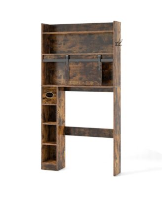 Over The Toilet Storage Cabinet w/ Sliding Barn Door Adjustable Shelves 2 Hooks