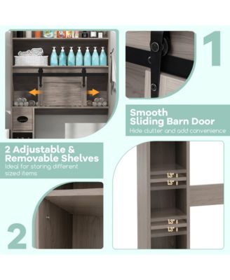 Over The Toilet Storage Cabinet w/ Sliding Barn Door Adjustable Shelves 2 Hooks