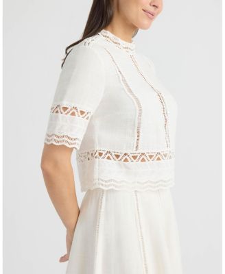 Women's Cotton Crosshatch Top with Crochet Applique