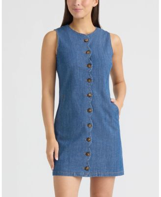 Women's Sleeveless Scallop Button Front Mini Dress