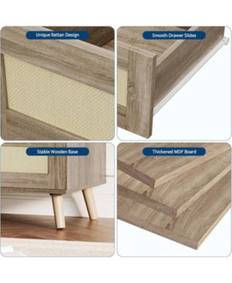 Rattan 8 Drawer Dresser for Bedroom, Wooden Dressers Chests of Drawers, Modern Farmhouse Storage Organizer for Closet, Entryway, Living Room