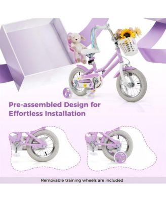 12 Inch Girls Bike Kids Bicycle with Doll Seat and Streamers for Children 3-4 Years Old