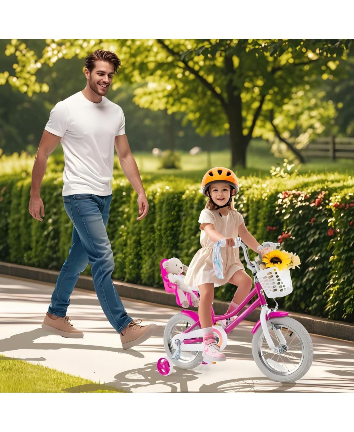Детская игрушка HONGGE 12-Inch Kids Bike with Removable Training Wheels and Dual Brakes, Ages 3-8, цвет: Розовый — фото 2