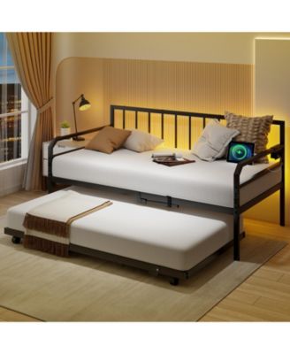 Adjustable Metal Daybed with Charging Station and LED Light