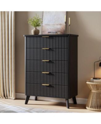 5 Drawers Dresser for Bedroom, 47.2" Tall Dressers with Curved Profile Design, Fluted Wood Drawers with Gold Handle