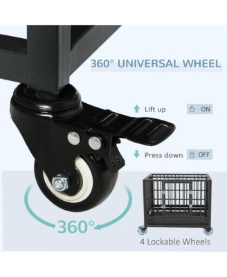 36" Heavy Duty Metal Dog Cage – Double Door Kennel with Lockable Wheels & Removable Tray