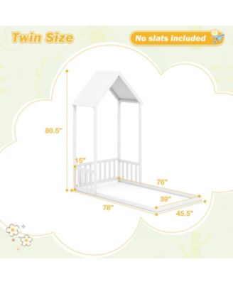 Twin Size House Bed with House Shape Roof and Semi-Fence