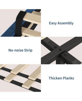 Bed Frame Queen Size with Adjustable Height Vertical Channel Tufted Headboard, Upholstered Platform Bed Frame with Sturdy Wooden Slats Support