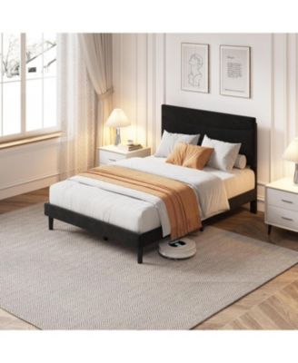 Bed Frame with Headboard, Velvet Upholstered Platform Bed Frame No Box Spring Needed with Under-Bed Storage and Strong Wood Slats Support