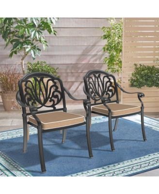 2Pcs Patio Dining Chair Cast Aluminum Chair with Frame and Cushions
